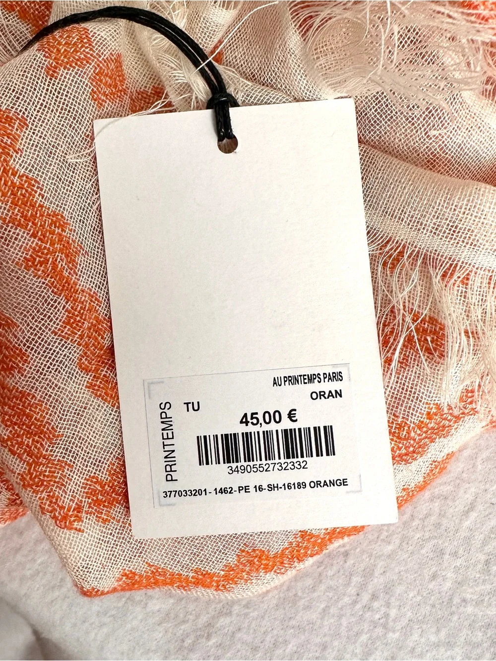 Au Printemps Paris Cotton Wrap Scarf Orange Chevron Zig Zag Print Fringe New